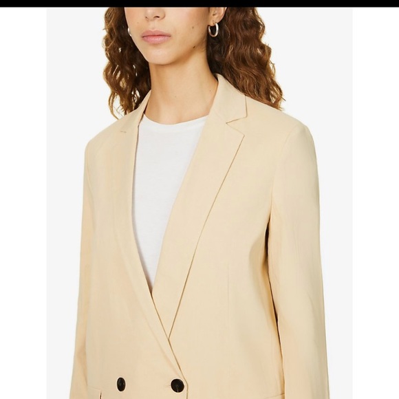 🔥THEORY Boy Double-Breasted Stretch Linen-Blend Blazer Size 6 in Oat Melange 🔥 - Picture 12 of 16